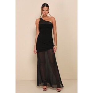 NEW Lulus Peak Sophistication Black Sheer One-shoulder Maxi Dress - Size L